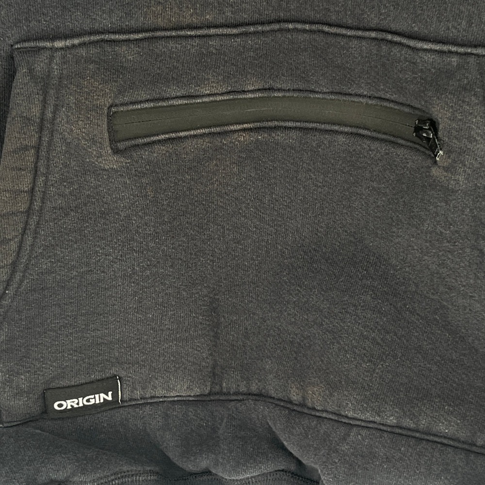 Origin OG Heavy Hoodie High Neck Hoodie Black Snap Button Zipper Pocket Mens SM - Picture 5 of 10